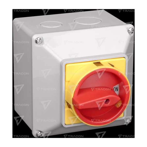 Főkapcsoló tokozott  lakatolható, BE-KI 400V, 50Hz, 63A, 4P, 18,5kW, 64×64mm, IP44