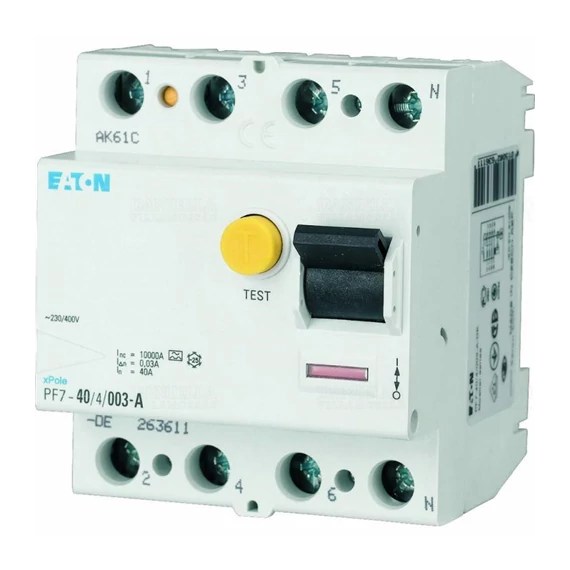 EATON Fi-relé 4P 63A 30mA 10kA A-típ. PF7-63/4/003-A-DE (263614)