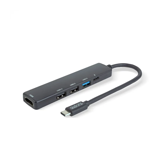 Multifunkciós USB Hub - HDMI + Type-C 3.0 - 3xUSB-A, 1xType-C - 5 Gbps, 100 W fekete (55064)