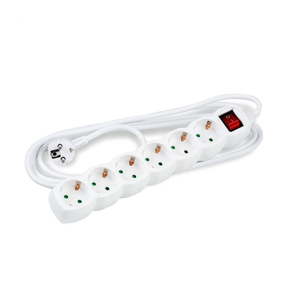 Elosztó 6-os 1,5m kábel 1,5mm2, + kapcsoló fehér 16A Technik (MT6W1,5MS1,5-W)
