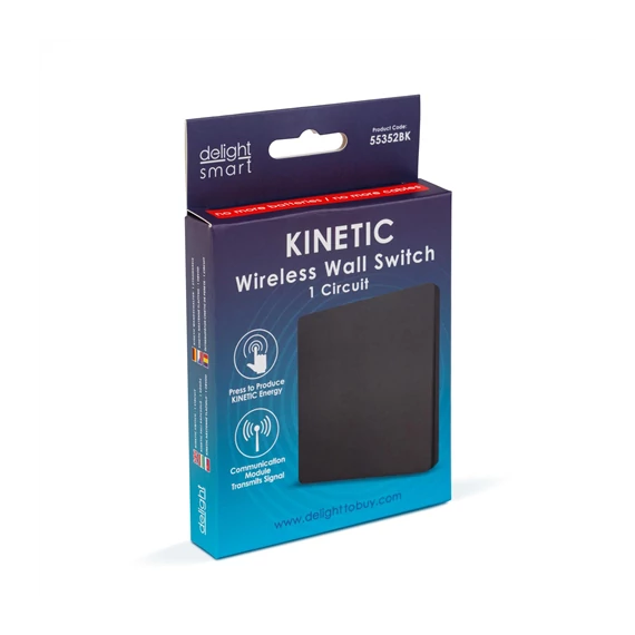 Vezeték nélküli Kinetic fali kapcsoló - 433 Mhz - 1 körös fekete (55352BK)