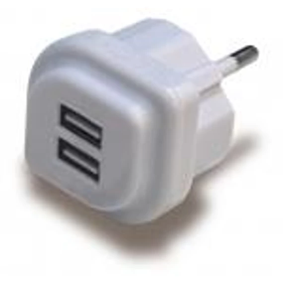 USB töltő dupla fehér 2A 250V (1450)