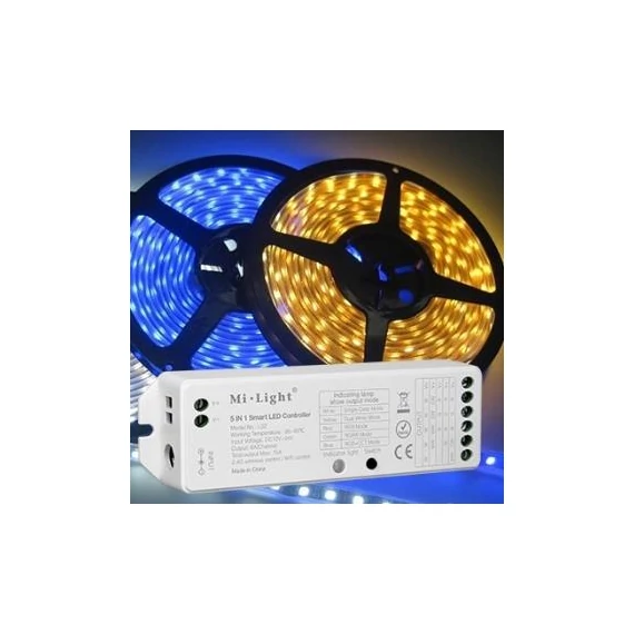 Led univerzális zóna vezérlő 5 IN 1 12V/24V 180W/360W 15A fehér,RGB,RGBW,RGB+CCT vezérlés (CL90060)