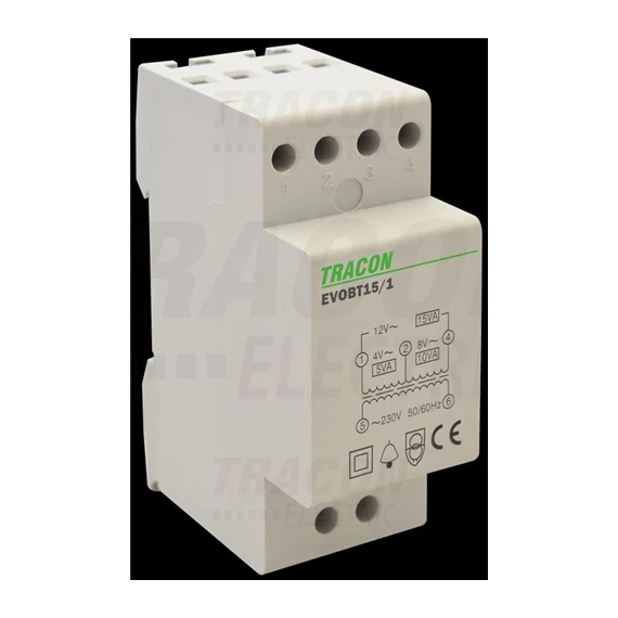Csengő transzformátor biztonsági 230V/4-8-12V AC 15VA (EVOBT15/1)