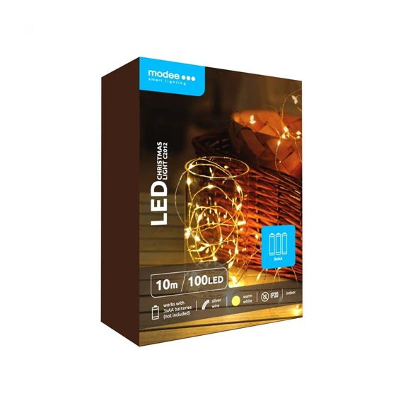 Modee Karácsonyi LED Füzér Réz Elemes C2012 (100LED/10m/10cm) meleg (ML-C2012)