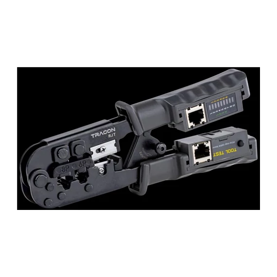 Vágó- ,csupaszító- és présszerszám teszterrel RJ45, RJ11, RJ12 (RJT)