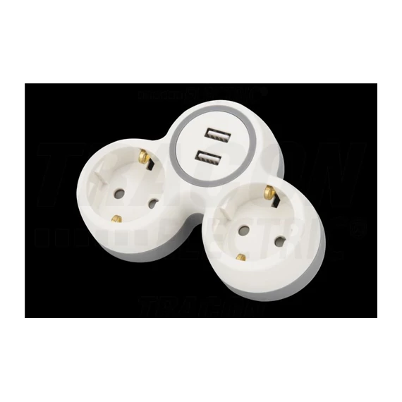 Többférőhelyes átalakító csatlakozó, 2X USB, szürke + fehér