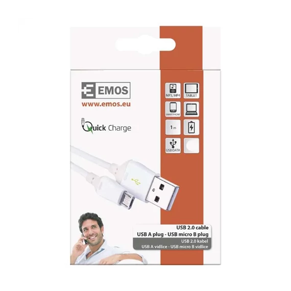 USB töltőkábel 2.0 A/M -Micro B/M 1m fehér (SM7004W)