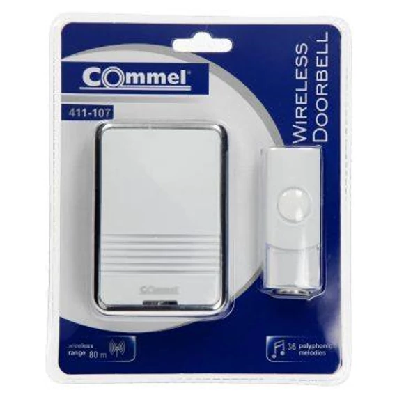COMMEL 411-107 vezeték nélküli csengő, 80dB, 100m, IP44