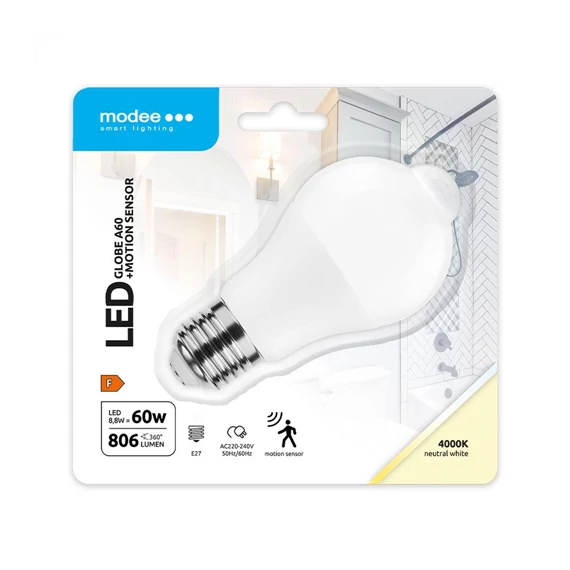 Modee LED Smart (PIR Sensor) izzó A60 8,8W E27 200° 4000K 806 lm (MSL-G4000K8,8WE27-PIR)