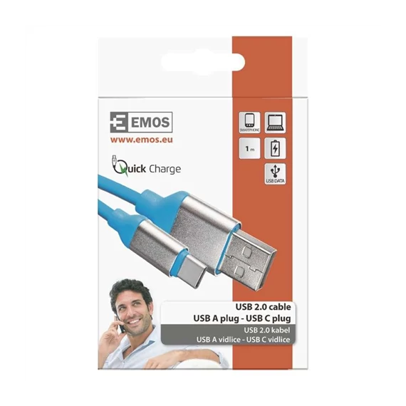 USB töltőkábel 2.0 A/M-C/M 1m kék (SM7025B)
