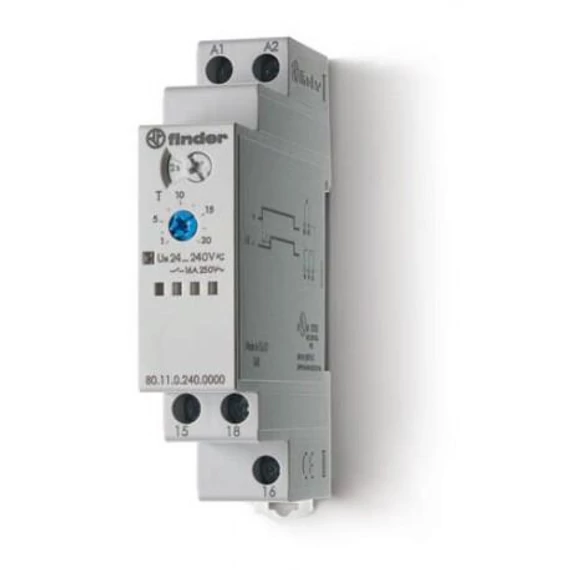 Időrelé meghúzáskésleltetésű 0,1s-1nap 24-240V AC/DC Finder (80.11.0.240.0000)