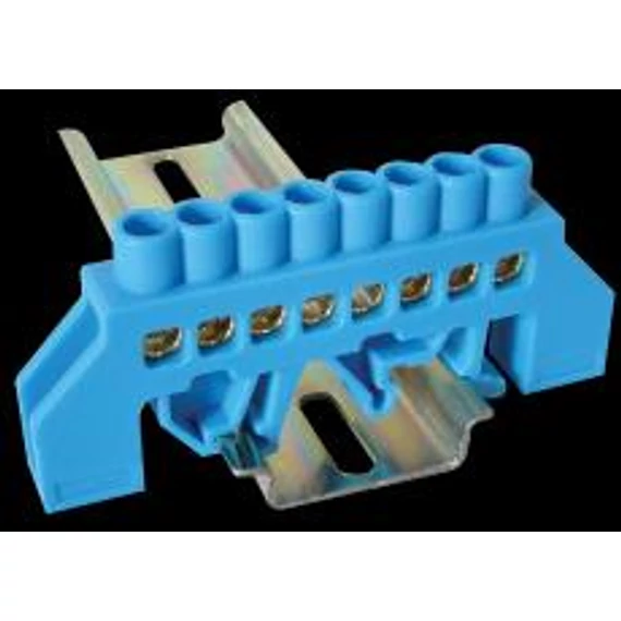Szigetelt földelősín (NPE) 230/400V, 100A, 6x9mm, 8P, IP20, kék  (NPE-B6-8)