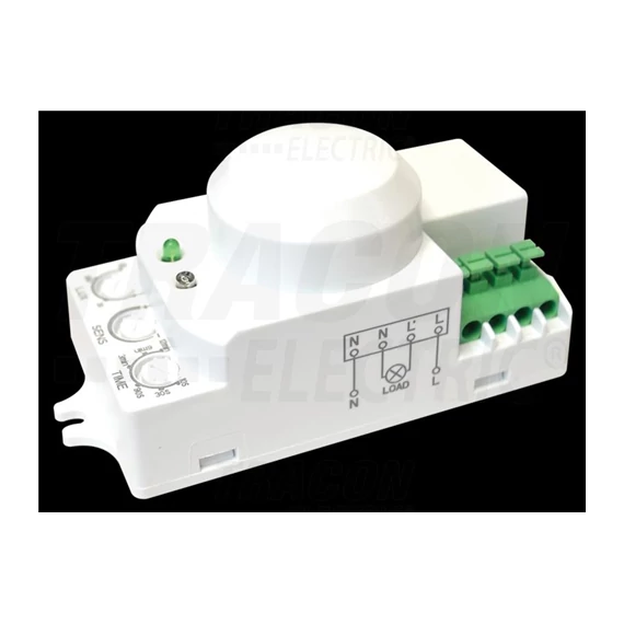 Mozgásérzékelő, mikrohullámú, lámpába 230 VAC, 5,8 GHz, 360°, 1-8 m, 10 s-12 min, 3-2000lux TMB-L01G