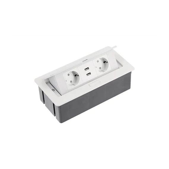 Elosztó 2x230V+2xUSB 2,1A, asztalba sülly.fehér SCHUKO (AE-PBSUC2GS-10)