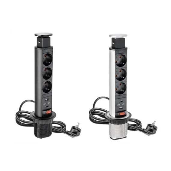 Elosztó hármas asztalba sülly. 3x230V, 2xUSB fekete (GTV-AE-BPW3S60U-20) 