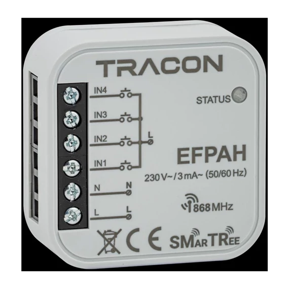 Rádiós jeladó, 4 csatornás, szerelvény dobozba 230V, 50Hz, 868.32MHz, 250m (EFPAH