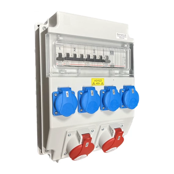 Ipari kombi 4x230V+2x5p16A+Fi-relé4p40/30mA+2x3p16A+1x1p16A 11mod. vezetékezve (EG4-5VK)