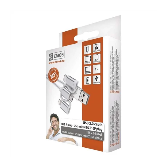 USB töltőkábel micro B,C, i16P 1m (SM7052)