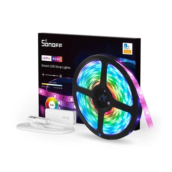 Sonoff L3 Pro RGBIC okos LED szalag készlet (5 m RGBIC LED szalag, WiFi+Bluetooth okosvezérlés)(SON-LAM-L35PRO)