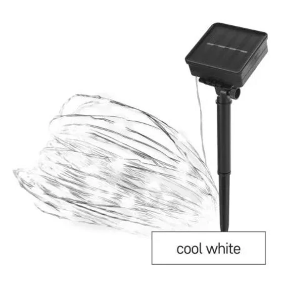 Karácsonyi LED nano lánc napelemmel, réz, 12m, kültéri és beltéri, hideg fehér, időzítő (D3ZC01)