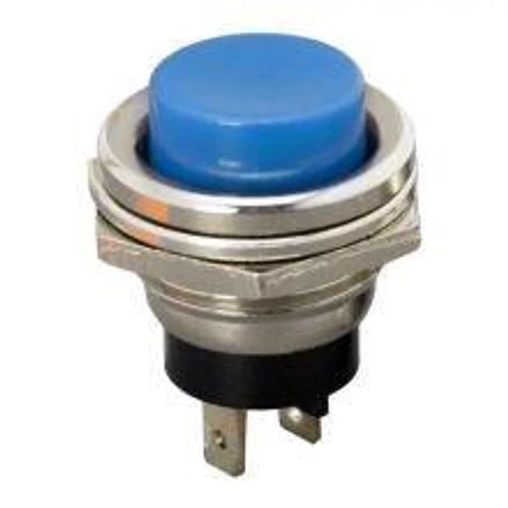 Nyomógomb befúrható fém kék/fekete/piros/zöld off-on 2A 250V (09065)