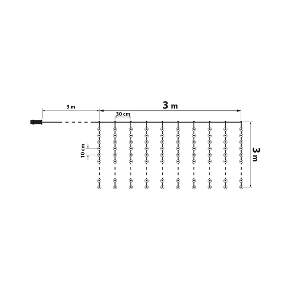 Kar. LED Fényfüggöny - 300 db melegfehér LED-del - 3 x 3 m - 230V - távirányítós (58907A)