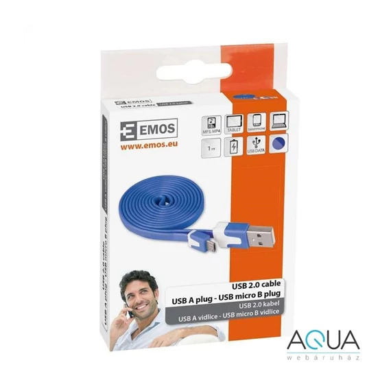 USB töltőkábel 2.0 A/M -Micro B/M 1m kék (SM7001B)