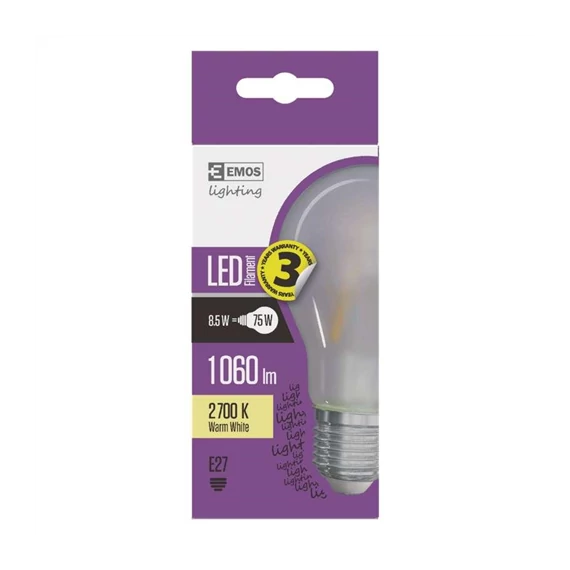 Led izzó E27 8,5W Filament A60 WW Emos (Z74275)