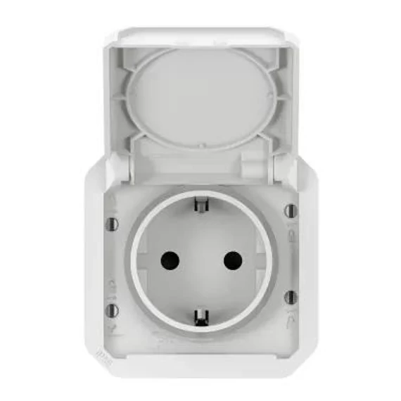 Plexo 55 2P+F dugalj betét csapfedeles rugós fehér (L69640L)