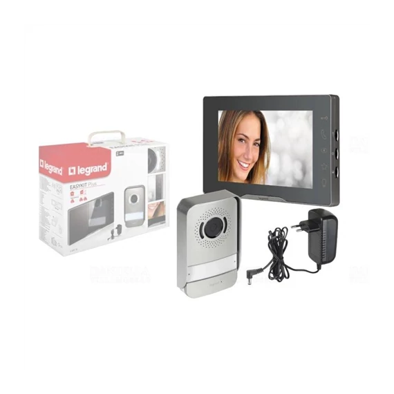 Videó kaputelefon szett 2 vezetékes EASYKIT Plus : színes 7col, bővíthető 1 lakásos, adapterrel, tükörhatású (368910)