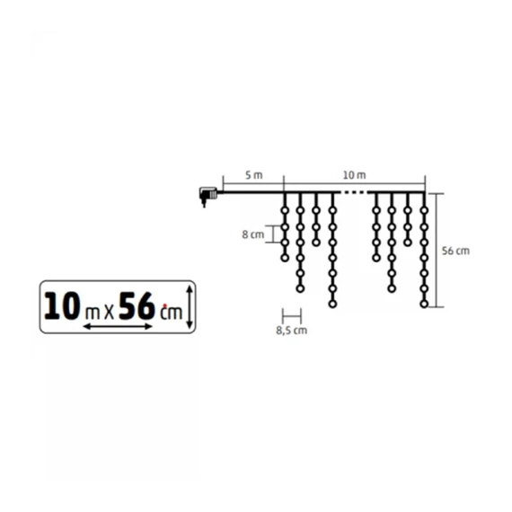 LED-es sziporkázó fényfüggöny, 600db melegfehér DOT LED, átlátszó vezeték, hálózati adapter IP44 (KKF 600D10M)