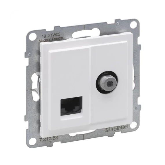 SUNO TV F +RJ45 CAT.6UTP fehér kombinált F 1,5DB TV+RJ45 aljzat (721162)